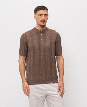 Brunello Cucinelli Коричнева в'язана футболка з льоном M2L707801