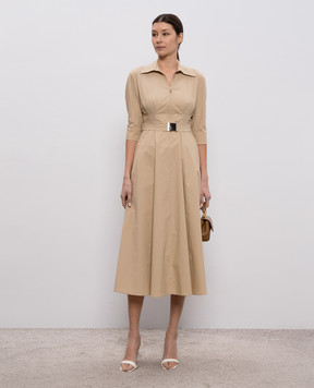 Twinset Бежевое платье миди с поясом 261AP2284