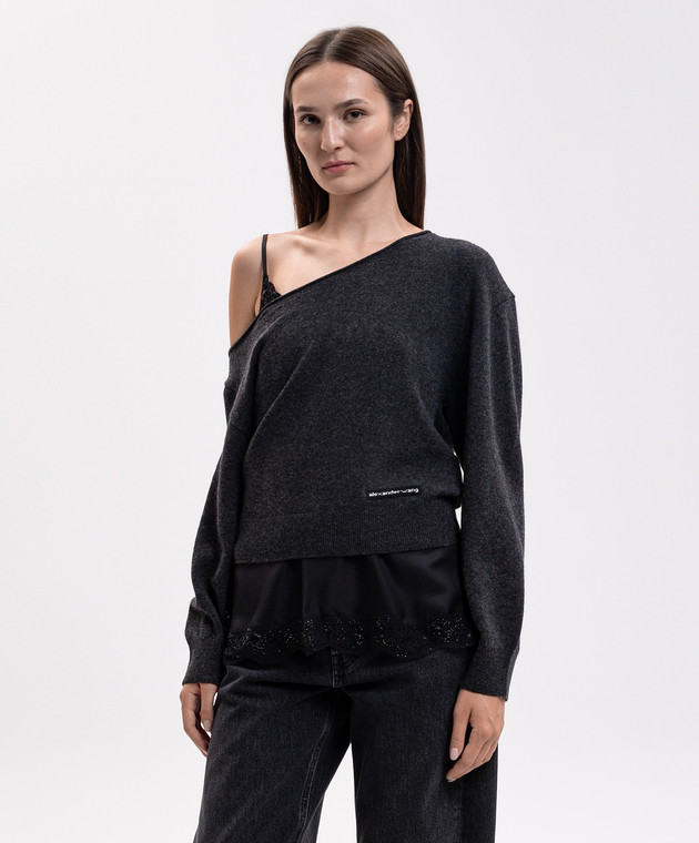 Alexander Wang Серый свитер с шерстью двойной конструкции 1KC4261103 изображение 3