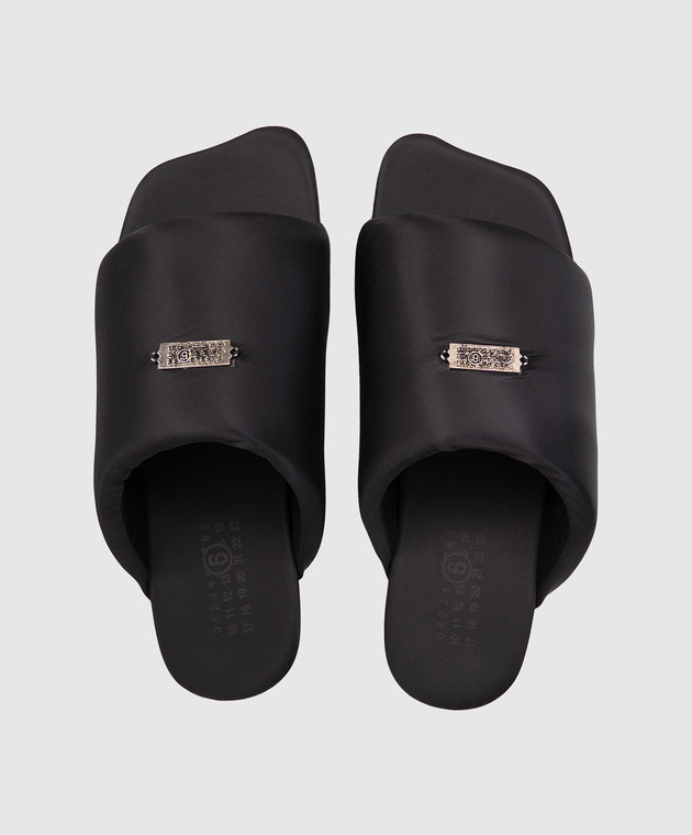Maison Margiela MM6 Черные шлепанцы с фактурной эмблемой S66WP0125P7705 изображение 4