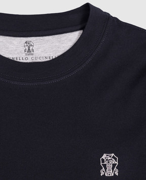 Brunello Cucinelli Детская синяя футболка с вышивкой эмблемы B0B13T704A