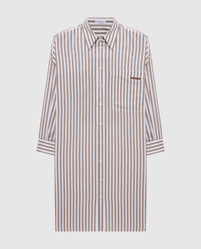 Brunello Cucinelli Коричневая удлиненная рубашка с шелком в полоску MH744MR106