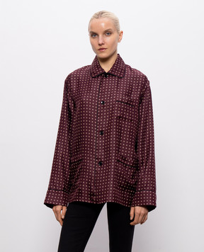 Saint Laurent Бордова блуза із шовку в принт в піжамному стилі 870143Y6K08