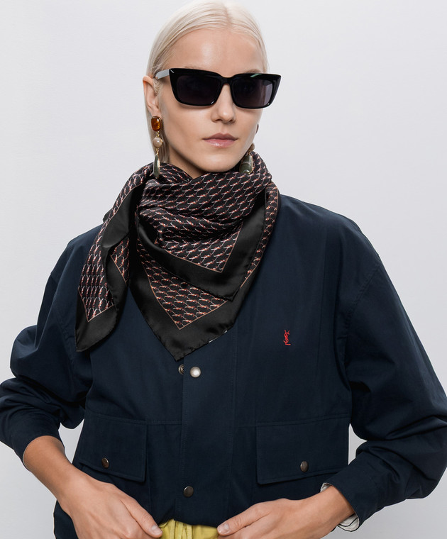 Saint Laurent Чорна хустка із шовку в принт A001LC3Y001 зображення 2