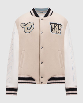 Off-White Бежевий комбінований бомбер з нашивками 44XJA122S26L002