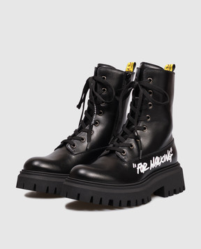 Off-White Дитячі чорні шкіряні черевики For Walking OBID002F25LEA001