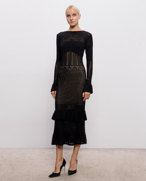 Twinset Чорна сукня міді з вовною 262TP3070