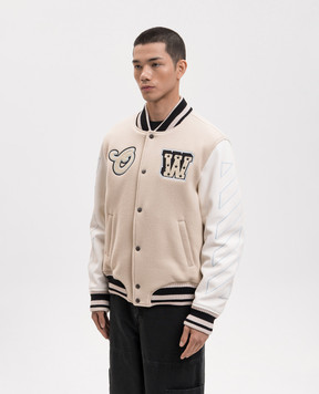 Off-White Бежевий комбінований бомбер з нашивками 44XJA122S26L002