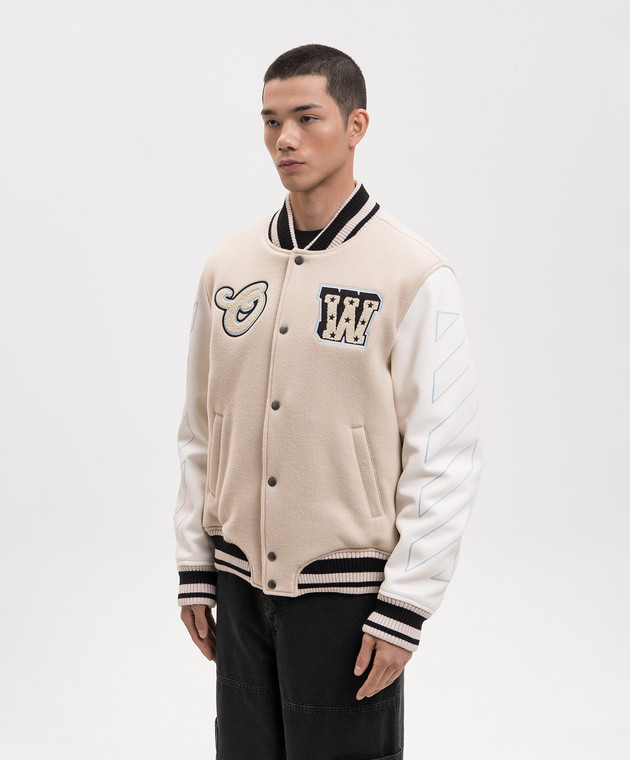 Off-White Бежевий комбінований бомбер з нашивками 44XJA122S26L002 зображення 3