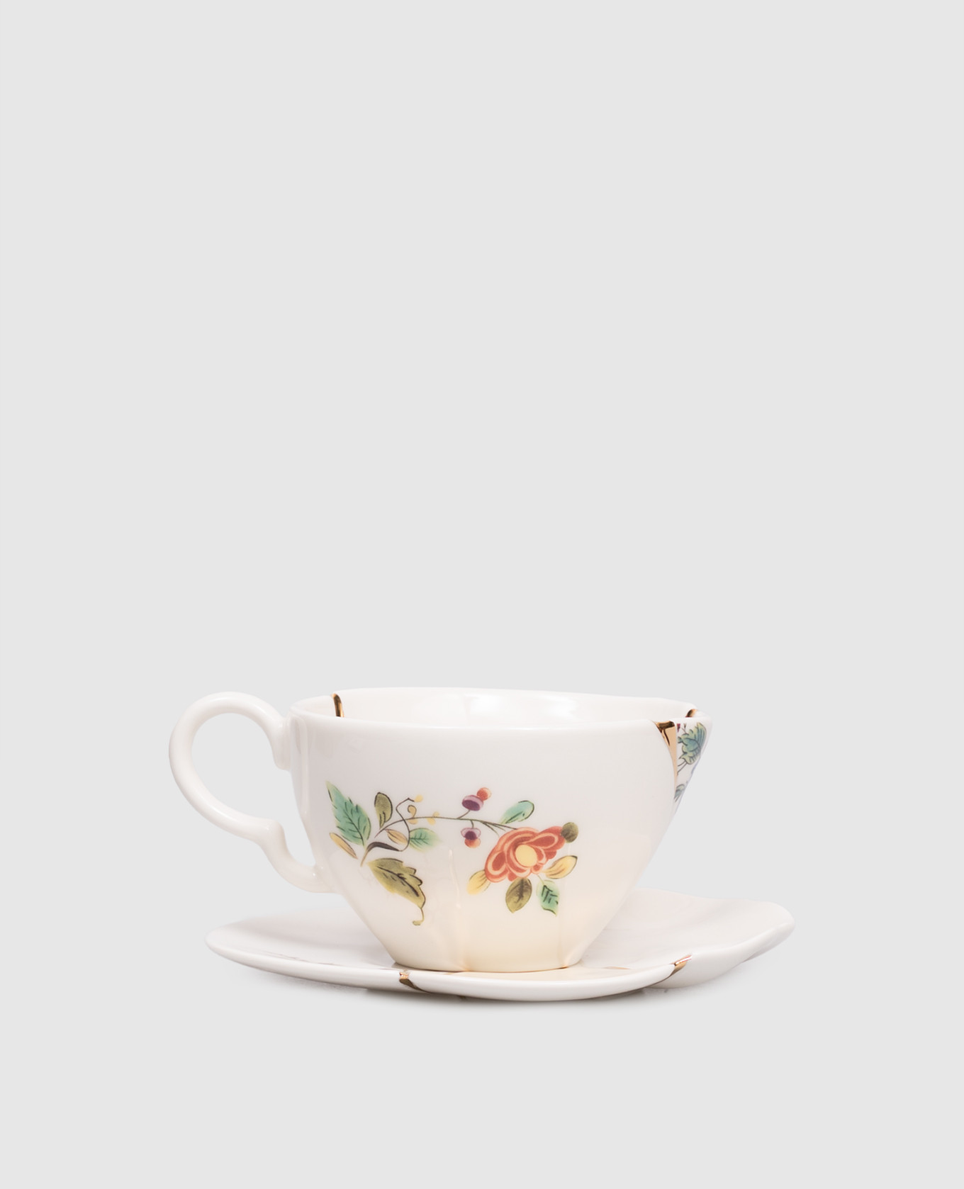 

Набор из белой фарфоровой чашки для чая и блюдца Kintsugi с позолотой, Белый, Посуда