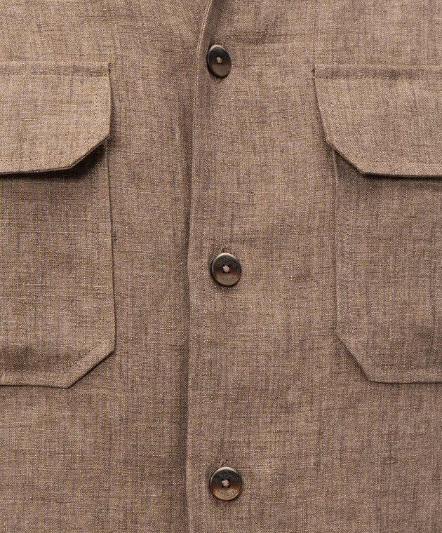 CAPOBIANCO Коричнева сорочка з льону прямого крою 20M515LL00 зображення 5