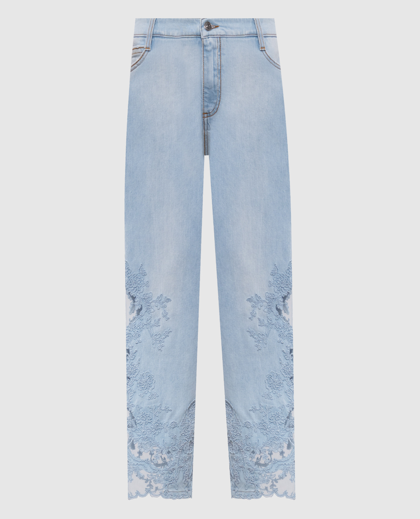 

Голубые джинсы с кружевом, Голубой, Зауженные джинсы