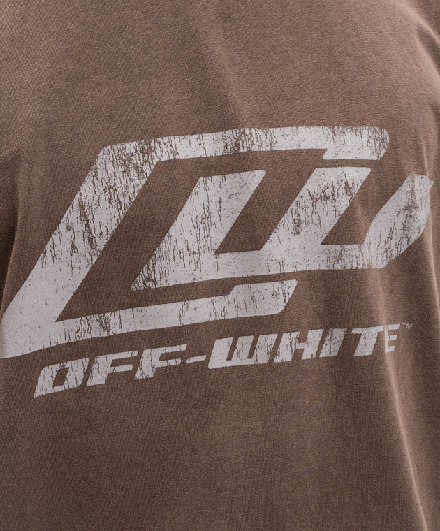 Off-White Коричнева футболка з принтом логотипа 44MAA120S26J00Z зображення 5