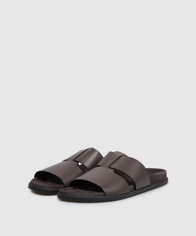 Dolce&Gabbana Коричневые кожаные шлепанцы с тиснением логотипа A80570A0118 изображение 2