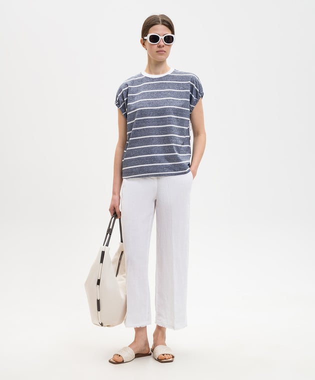 Peserico Синяя футболка с леном в полоску S06411J003028 изображение 2