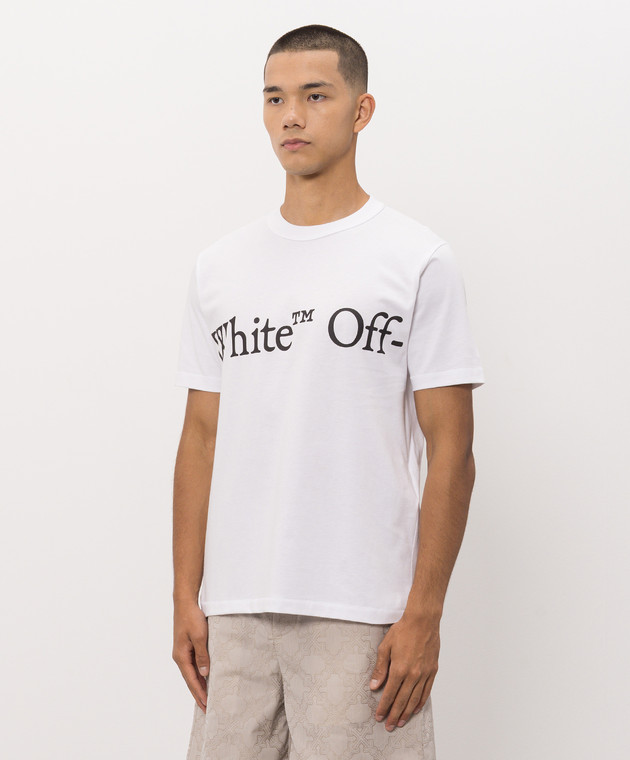 Off-White Белая футболка с контрастным принтом логотипа 44MAA16MF26J00G изображение 3