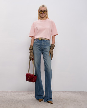 Saint Laurent Рожева футболка з вишивкою монограми 832941Y37HCw