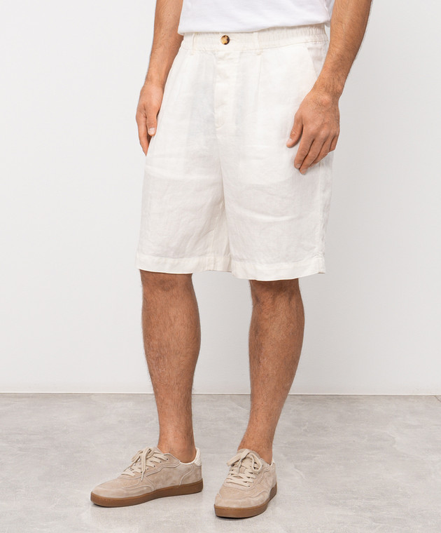 Brunello Cucinelli Шорты цвета айвори из льна M243DU0065 изображение 3