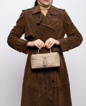 Christian Villa Бежевая кожаная сумка с принтом логотипа 06301