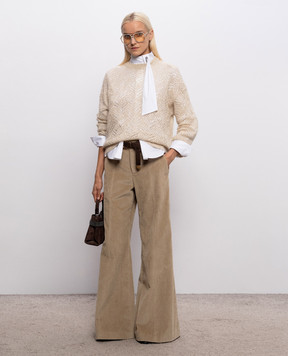 Brunello Cucinelli Бежевий ажурний светр з вовною MRG562500