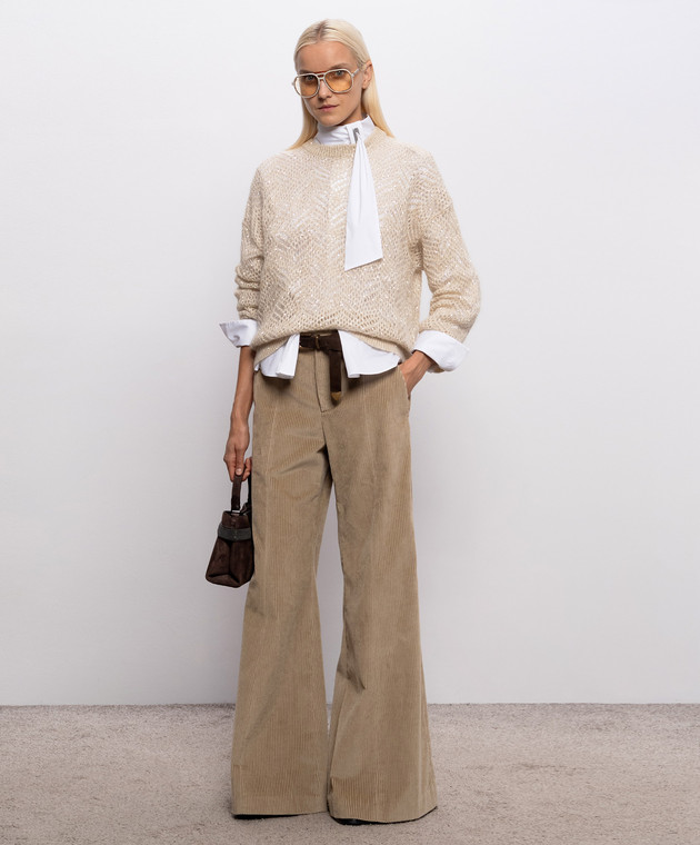 Brunello Cucinelli Бежевый ажурный свитер с шерстью MRG562500 изображение 2