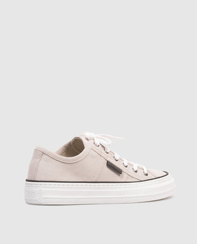 Brunello Cucinelli Сірі замшеві кеди з ланцюжком моніль MZSFG3221