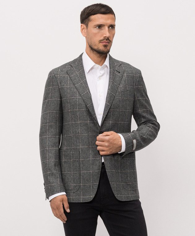 Canali Зелений піджак з вовни в клітинку CF0279823275 зображення 3
