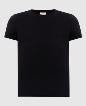 Saint Laurent Чорна футболка з вишивкою монограми 869630Y38BD