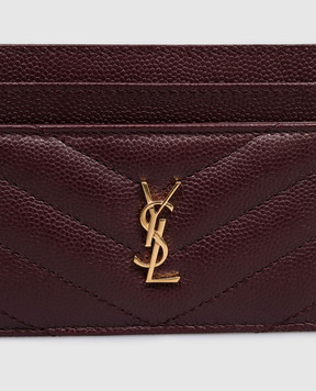 Saint Laurent Бордовий шкіряний картхолдер з металевою емблемою Cassandre 843886AAGY5