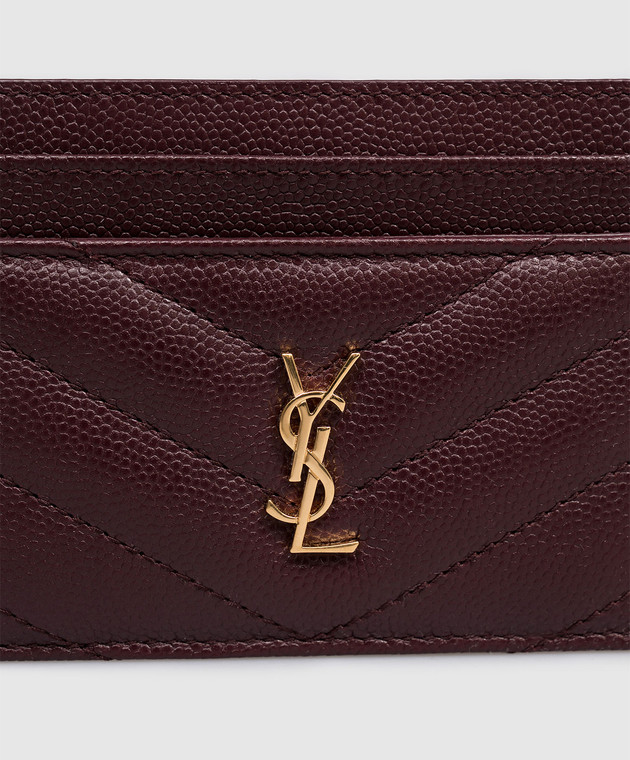 Saint Laurent Бордовый кожаный картхолдер с металлической эмблемой Cassandre 843886AAGY5 изображение 3