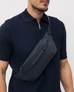 Stefano Ricci Синяя кожаная поясная сумка с логотипом с рутениевым покрытием ND235CIG9UCMRVH