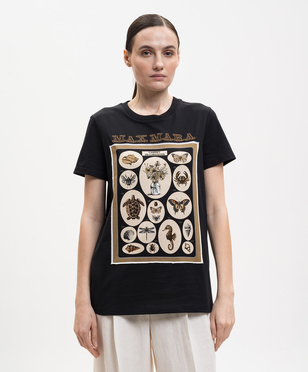 Max Mara Черная футболка SPADINO с принтом MXMSPADINO изображение 3