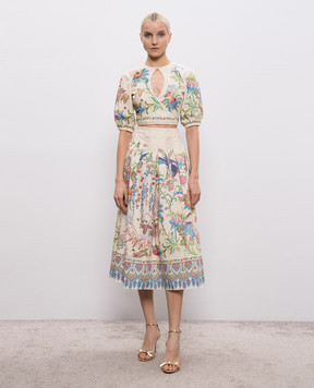 Etro Бежева сукня з вирізом в квітковий принт WRHA055499SP5J1