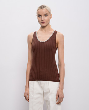 Brunello Cucinelli Коричневая майка из шерсти и кашемира с цепочкой M14817210