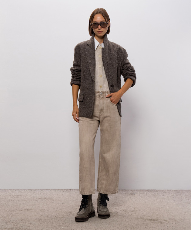 Brunello Cucinelli Коричневый жакет с шерстью в узор MG5667205 изображение 2