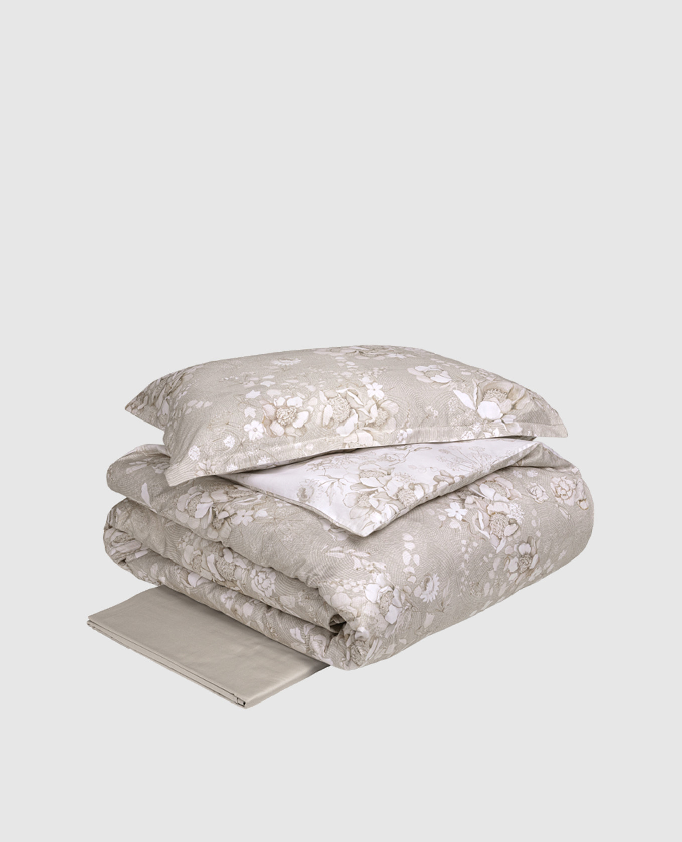 

Двухсторонний комплект постельного белья Orto из хлопка в цветочный принт, Бежевый, Постельное белье