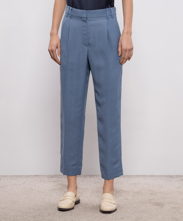 Brunello Cucinelli Сині штани з льоном з ланцюжком моніль MH126P8292 зображення 3