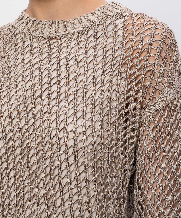 Brunello Cucinelli Бежевое ажурное платье с шелком и леном MEA345A90P изображение 5