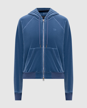 Tom Ford Синяя бархатная спортивная куртка с монограммой FLJ070JEX154