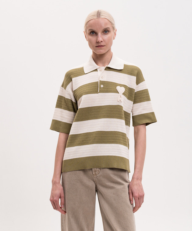 Ami Paris Зеленое поло в полоску с нашивкой FPL430KN0153 изображение 3