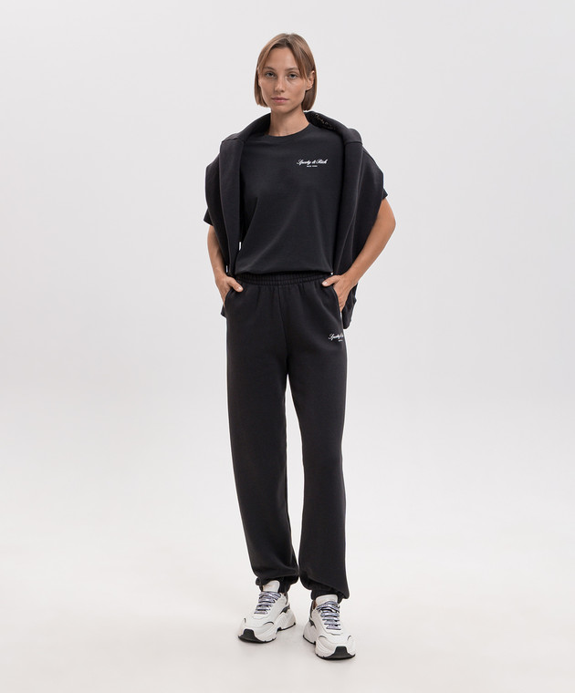 Sporty & Rich Черная футболка прямого кроя с принтом логотипа NY TO11971329BA02 изображение 2