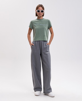 Alexander Wang Зеленая укороченная футболка с фактурным логотипом 1CC3261386