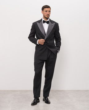Brunello Cucinelli Сірий двобортний костюм з льону та вовни MZ408AS38P