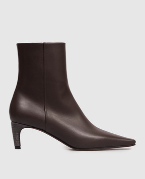 Brunello Cucinelli Коричневі шкіряні ботильйони з ланцюжком моніль MZSKC3356P