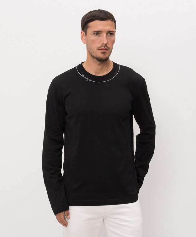 Dolce&Gabbana Черный лонгслив с контрастной вышивкой логотипа G8SD2ZG7P9O изображение 2