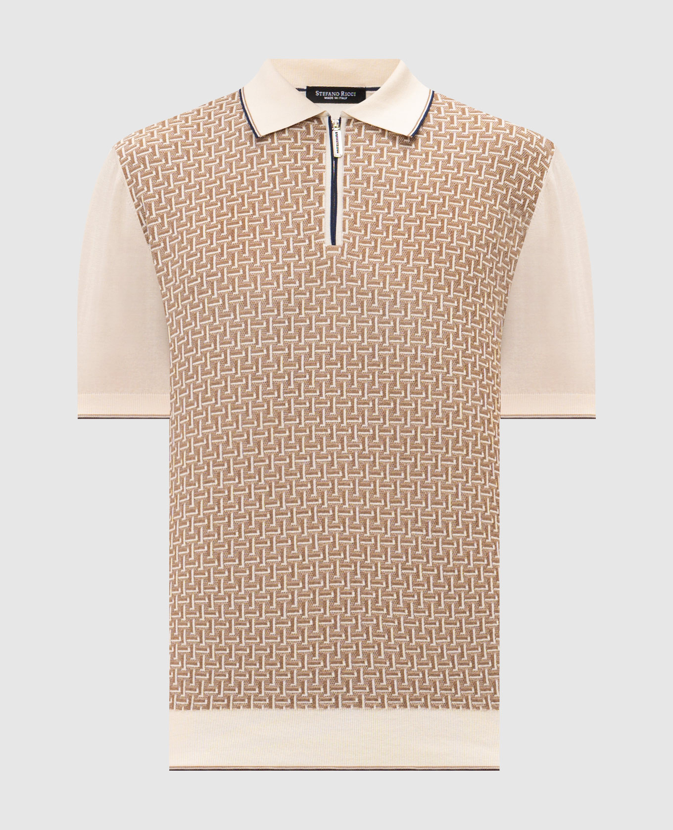 Бежевое поло с шелком в узор