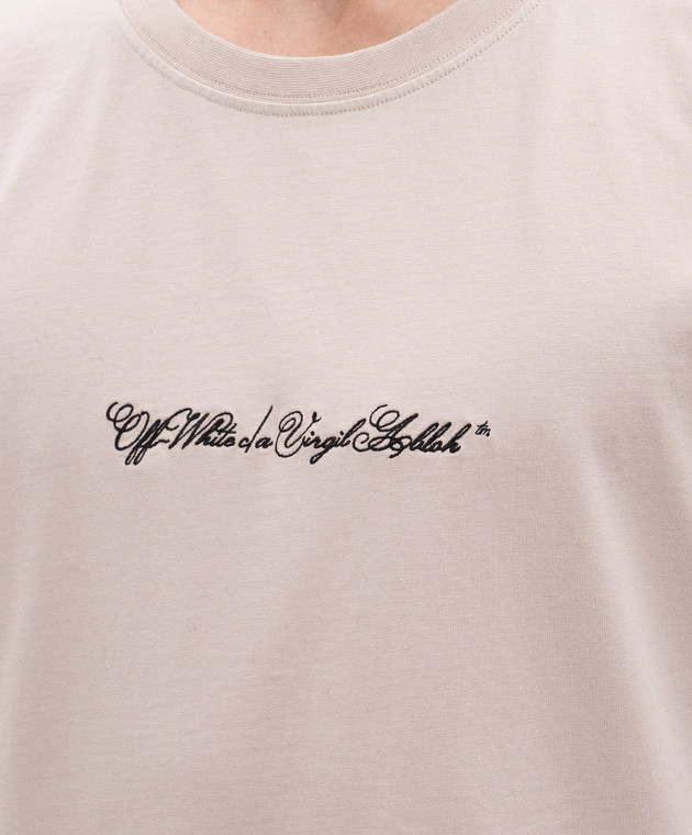 Off-White Бежева футболка з вишивкою Script Arrow 44MAA027S26J002 зображення 5