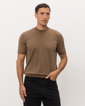 Bertolo Cashmere Коричнева футболка з контрастним окантуванням 902204002056