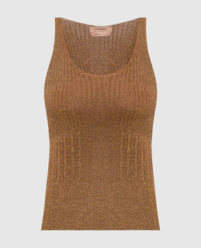 Twinset Коричневий топ в рубчик з люрексом 261TP3041