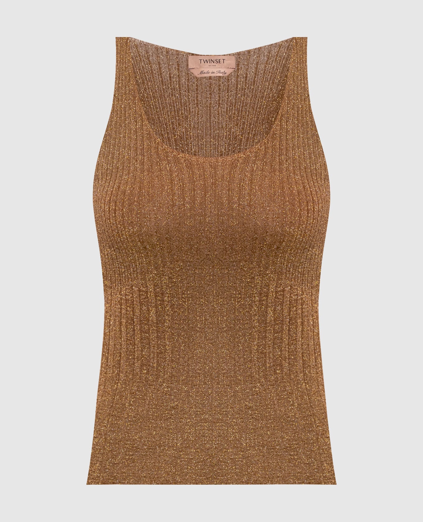 Коричневый топ в рубчик с люрексом